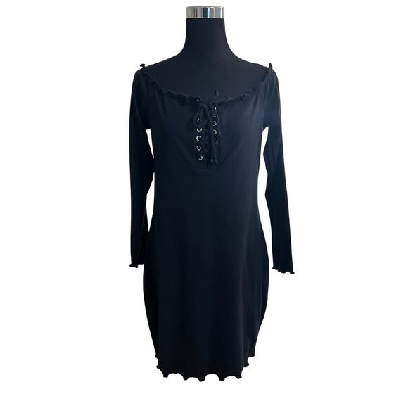 NWT Fashion Nova Women's Emotions Black Dress Sz 1X Off the Shoulder Long Sleeve - Picture 1 of 14